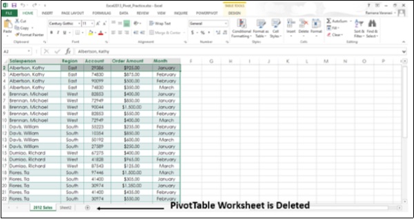 Deleted Entire PivotTable