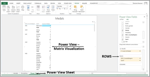 Power View Matrix Visualization