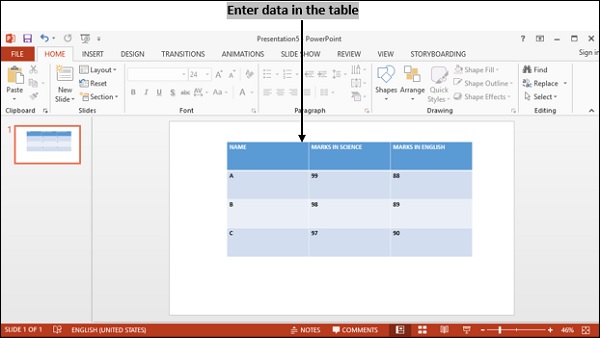 Enter Data in Table