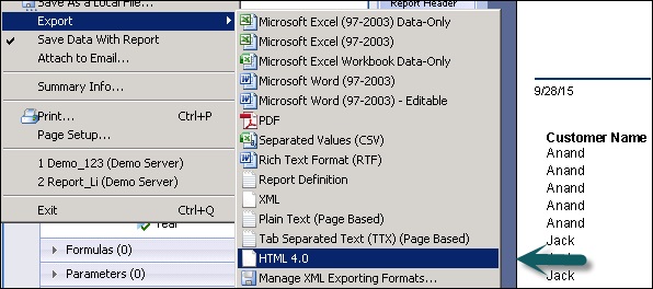 Data Export to HTML