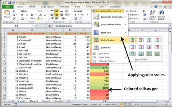 Applying Color Scales Conditional Formatting