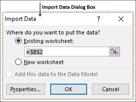Import Data Dialog Box Appears