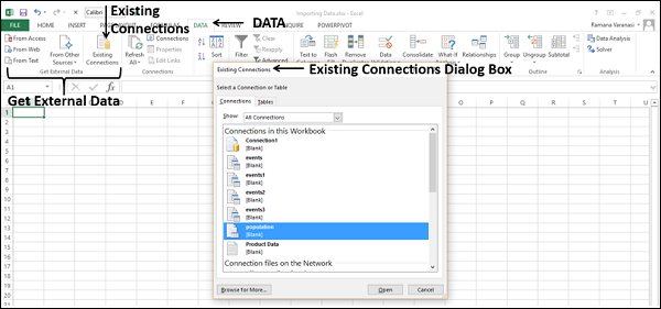 Importing Data using Existing Connection