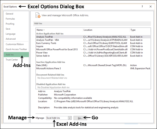 Select Excel Add-Ins