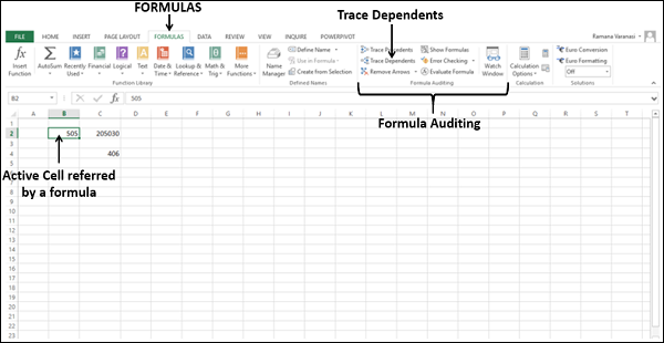 Trace Dependents in Formula Auditing
