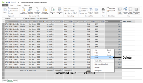 Deleting an Explicit Calculated Field in the Data View