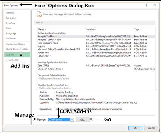 Excel Options Dialog Box