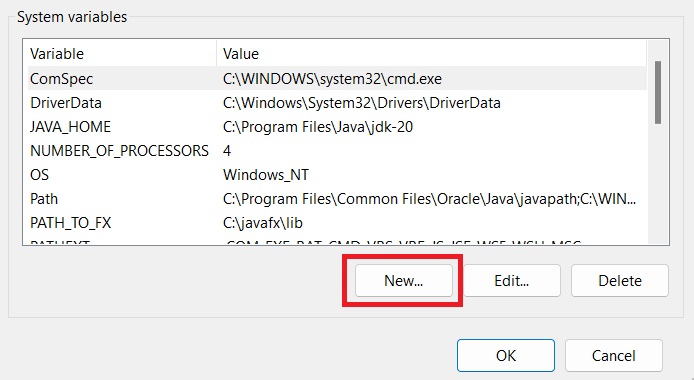 Create New System Variable