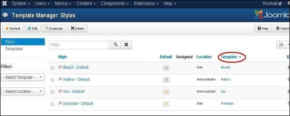 joomla Template Manager
