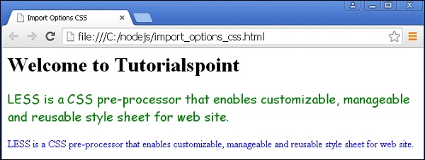 LESS Import Options CSS