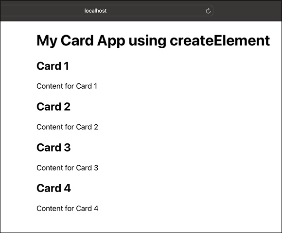 my card app createelement