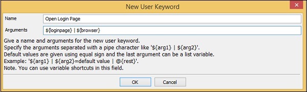 New User Keyword appears