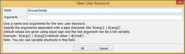 New User Keyword subsequent