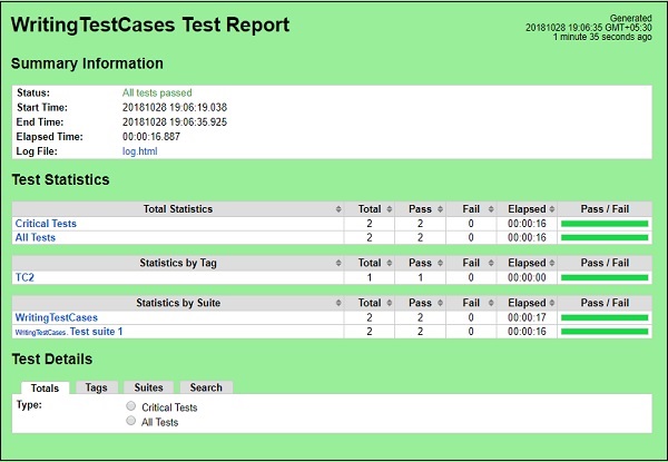 Report test case