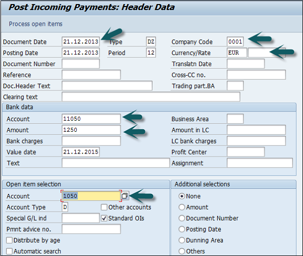 Partial Payment Header Data