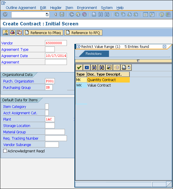 SAP contract create detail