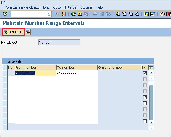 SAP Vendor Number range Entry