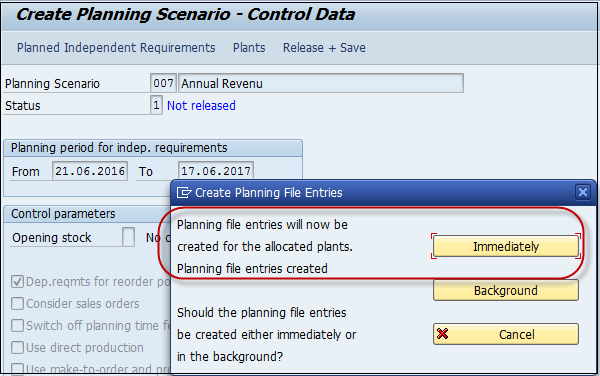 Create Planning File Entries