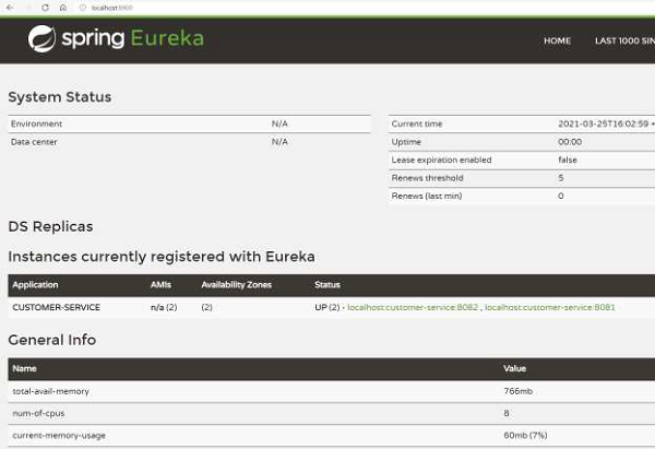 Dashboard of Eureka Server 2