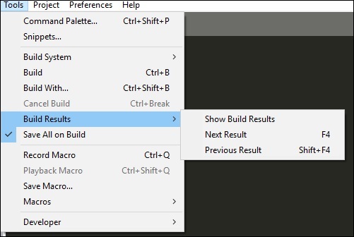 Tools-Build Results-Show Build Results.