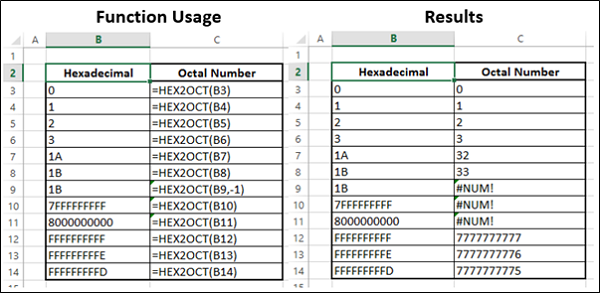 HEX2OCT Function