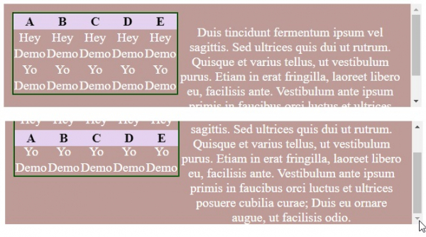 Html css table fixed header