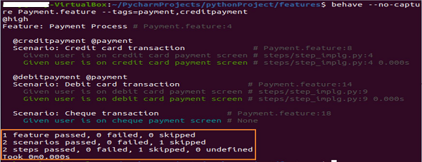 Scenario tagged with payment