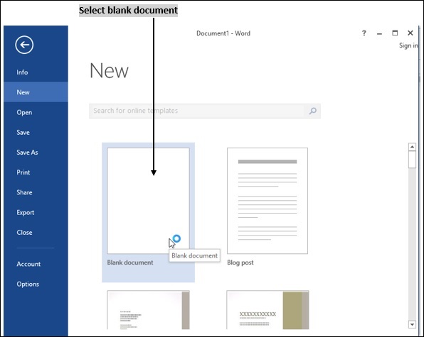 Select Blank Document