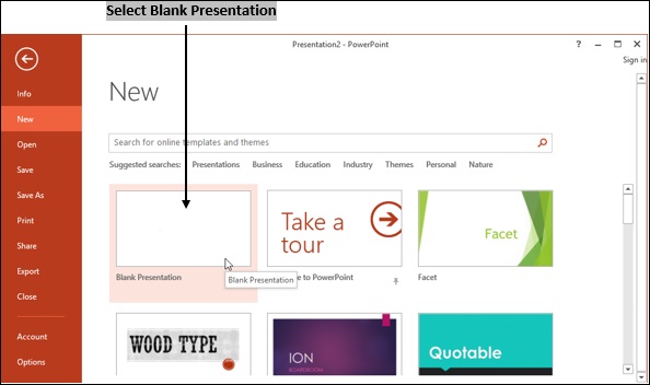 Select Blank Presentation