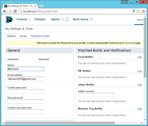 General Settings of the User