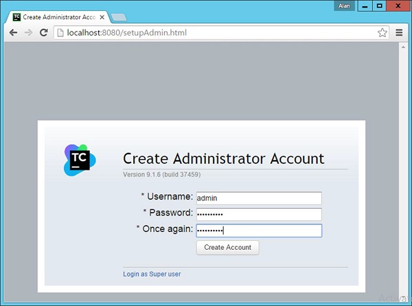 TeamCity Create Account Button