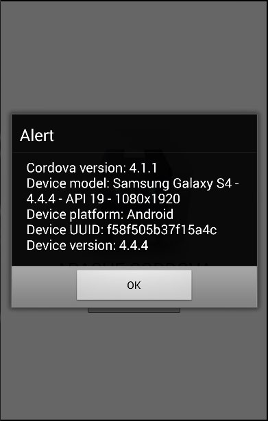 Cordova Device Alert