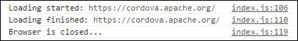 Cordova InAppBrowser Exit Console