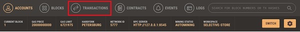 Ganache Transactions Screenshot