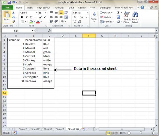 Data in Second Sheet
