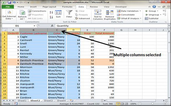 Selecting Complete Rows and Columns