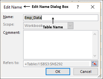 Edit Table Name
