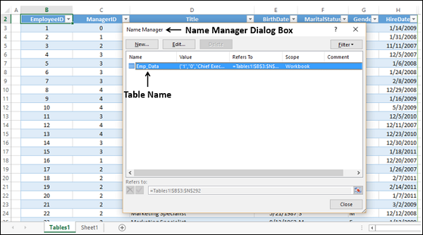 Managing Names in Table