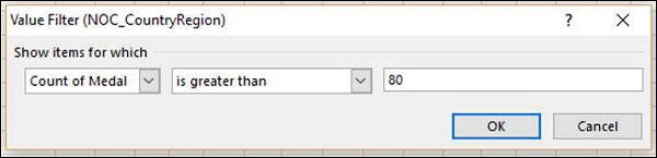 Value Filters Dialog Box