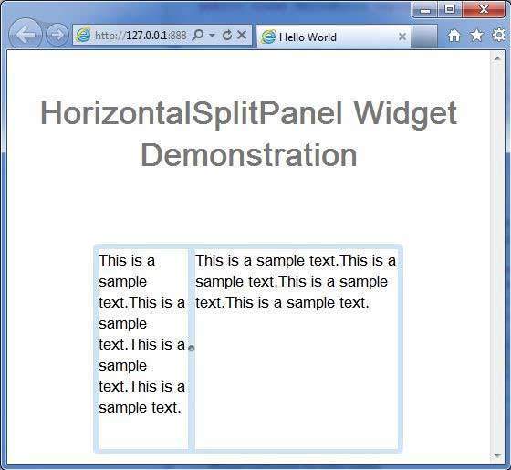 GWT HorizontalSplitPanel Widget