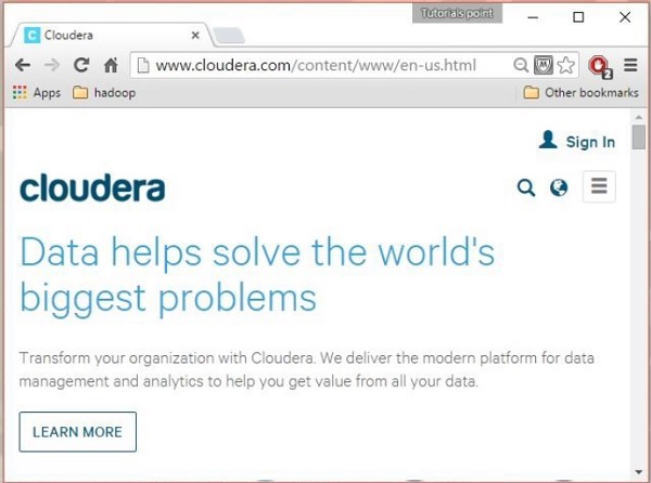 Homepage of Cloudera Website
