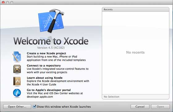 Xcode Welcome Page