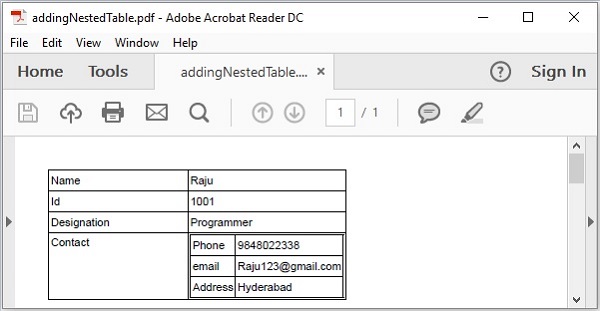 Adding Nested Table