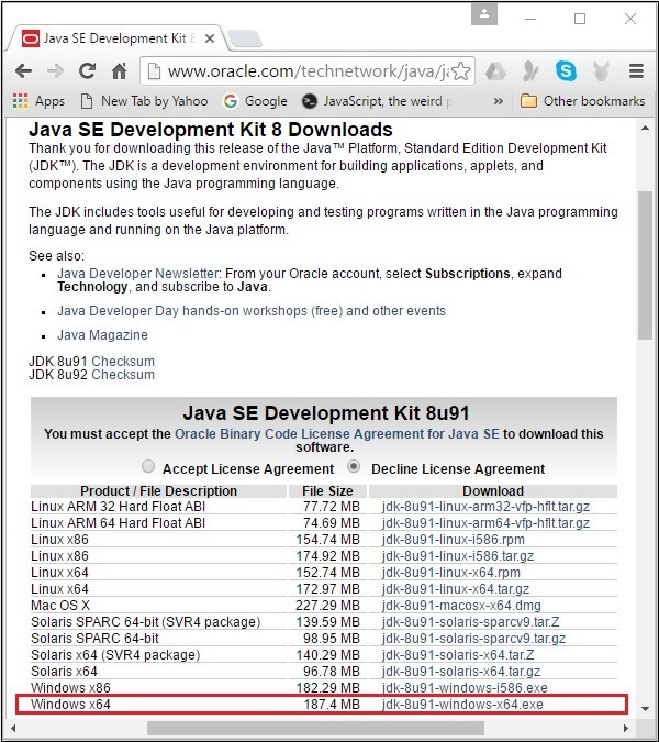 Java SE Development Kit 8 Downloads Page