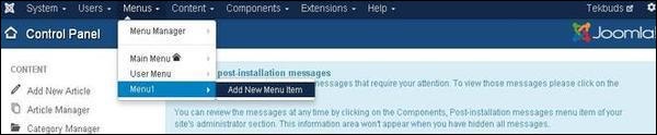 joomla Adding Menu Items