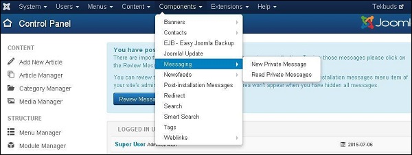 joomla Component Menu