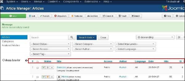 joomla Content Menu