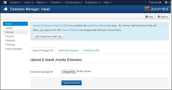 joomla Extension Menu