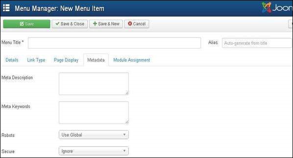 Joomla Menus Menu