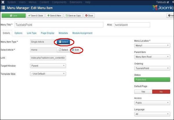 joomla Modify Menu Items